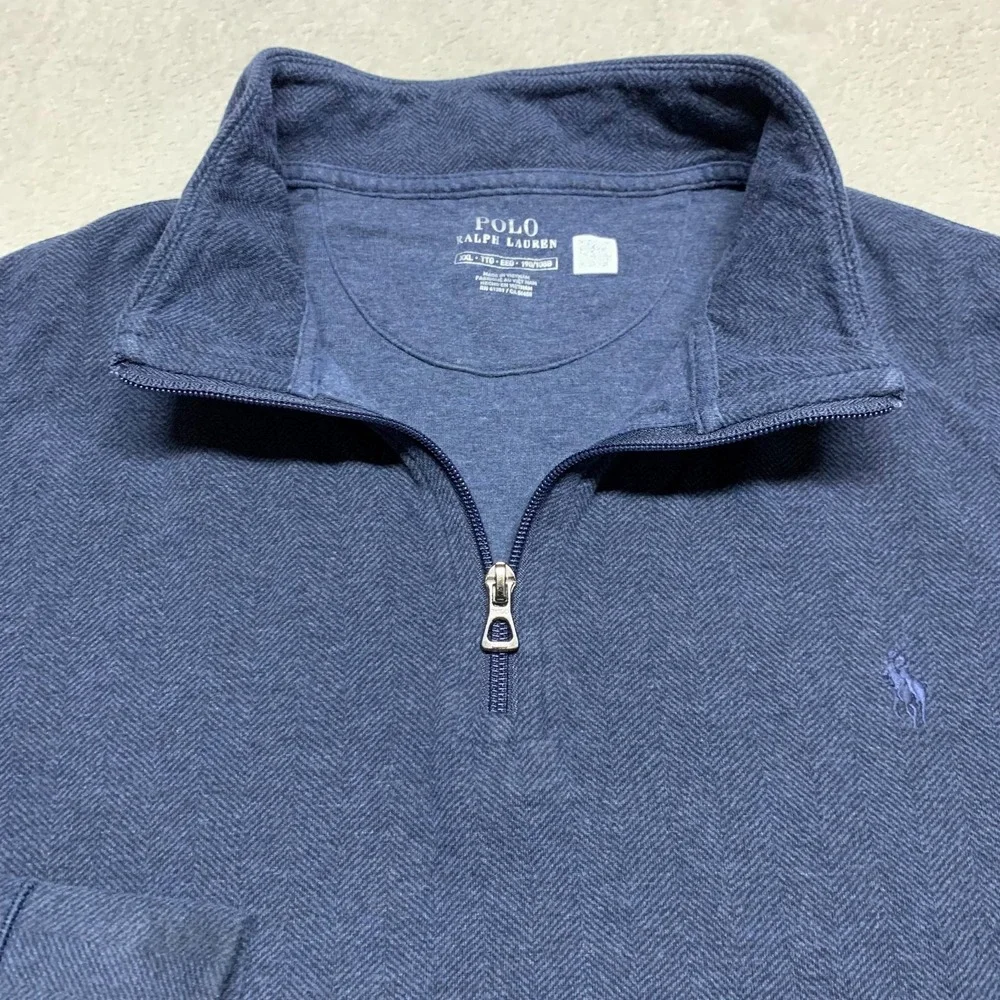 Polo Ralph Lauren Sweater Mens 2XL XXL Double Knit Jersey Quarter Zip Pull Over‎